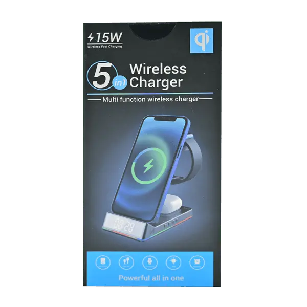 5 In 1 Wireless Charger With LED Lights 15W Black Z6