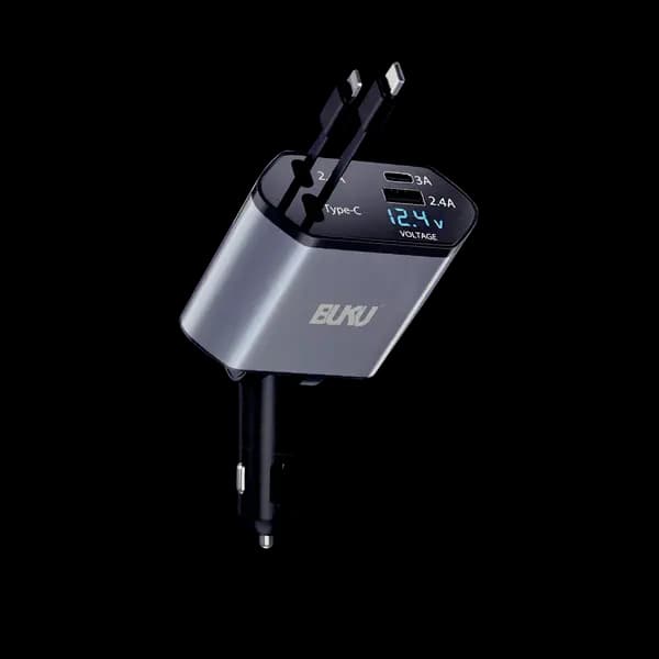 Buku 4 In 1 120W Car Charger With Ch 030 Retractable Cable