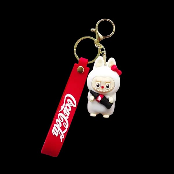 Coca Cola Mini Labubu Keychain White Red