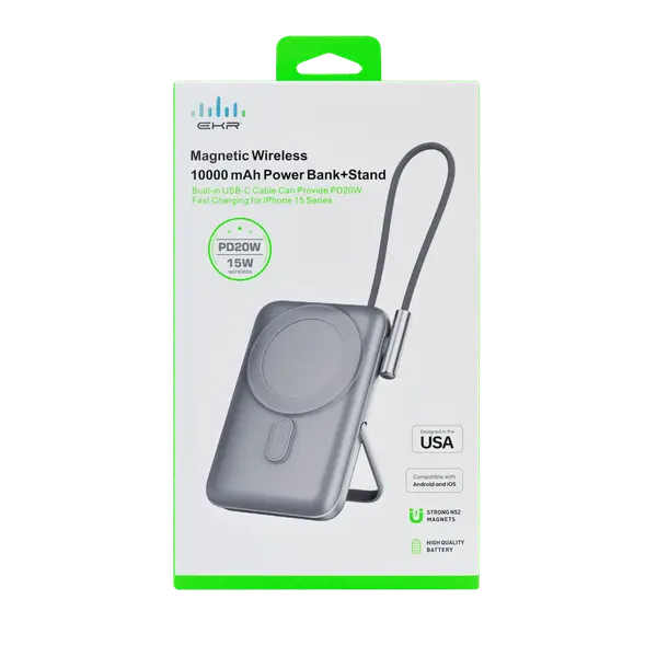 Ekr K083 Magnetic Wireless Power Bank 10000MAH Grey