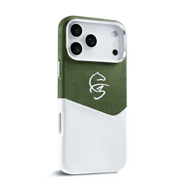 F3 iPhone 17 Pro Leather Case Green White Buvu Fazaa Slim Hard Protective Cover