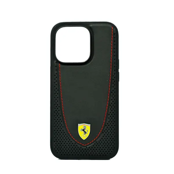 Ferrari MagSafe Leather Stitched Red Line Hard Case For iPhone 14 Pro