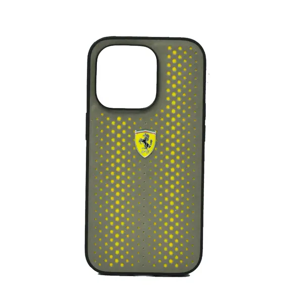 Ferrari Pu Leather Perforated Case With Nylon Base Shield Logo For iPhone 14 Pro Max