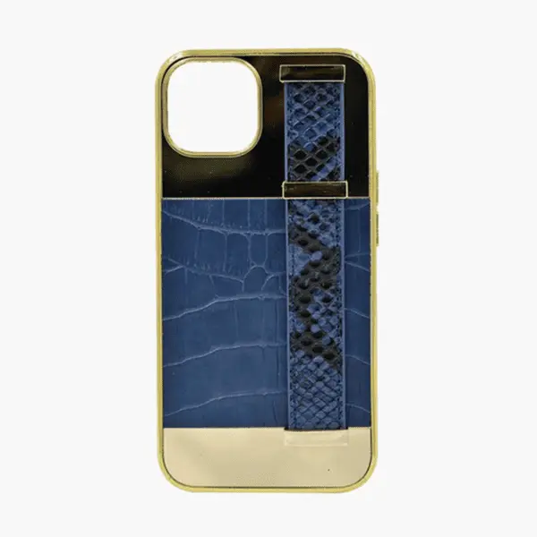 Gold Frame Croco Leather Back Grip Case 13 Blue
