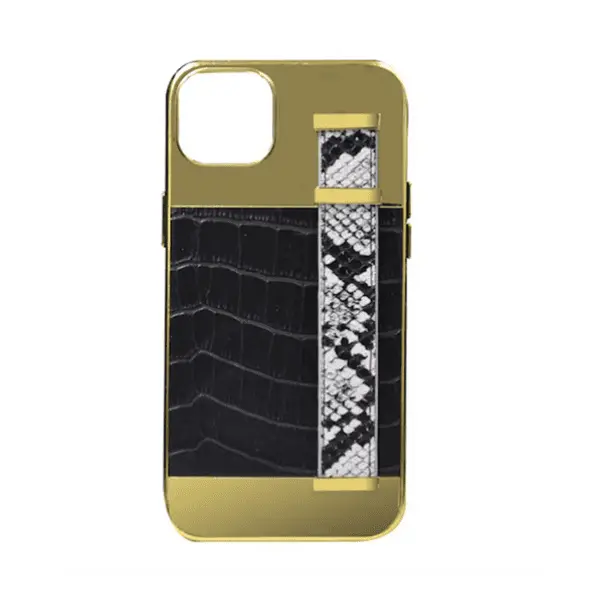 Gold Frame Croco Leather Back Grip Case 14 Black