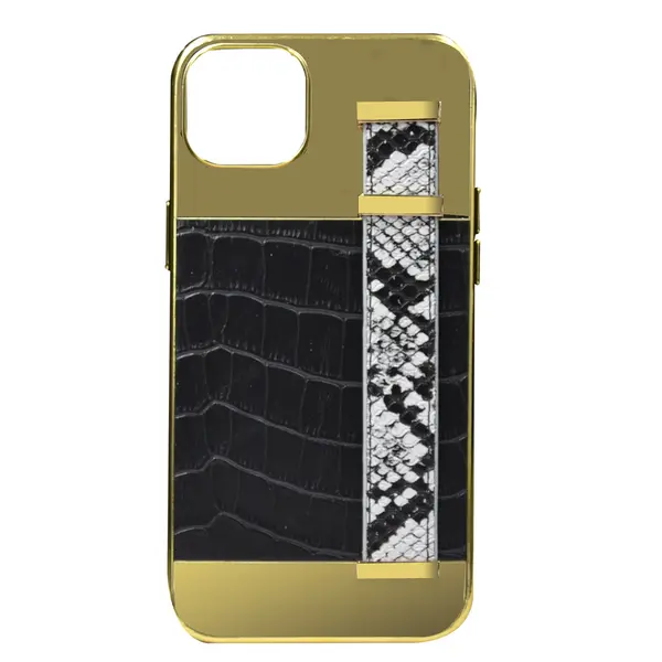 Gold Frame Croco Leather Back Grip Case iPhone 14 Plus