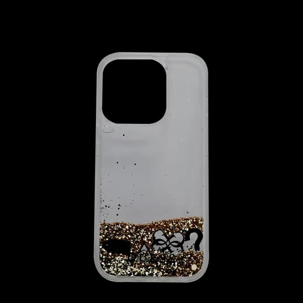 Guess Hc Liquid Glitter Case With Charms Pattern iPhone 15 Pro Gold