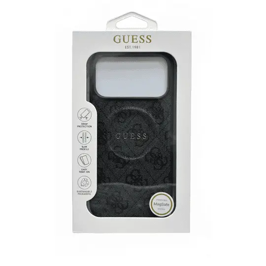 Guess MagSafe 4G Pu Leather Case With Classic Logo For iPhone 17 Pro Max Black