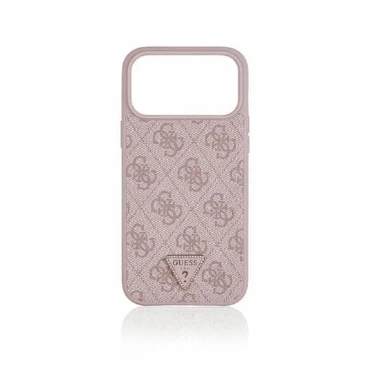 Guess MagSafe 4G Pu Leather Case With Triangle Logo For iPhone 17 Pro Pink