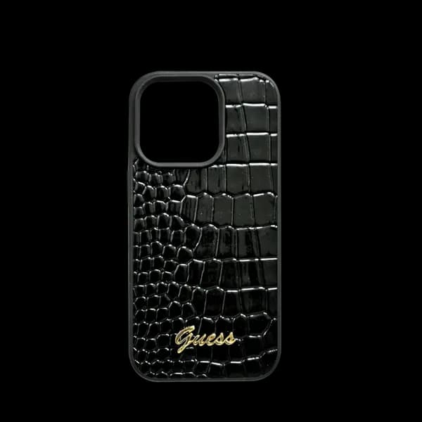 Guess Pu Croco Hard Case With Script Logo For iPhone 16 Pro Black