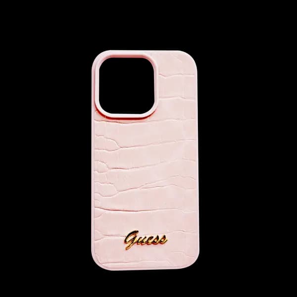 Guess Pu Croco Hard Case With Script Logo For iPhone 16 Pro Pink