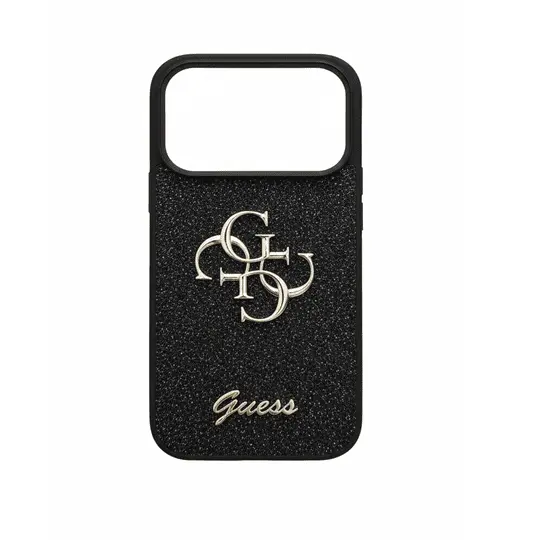 Guess Pu Glitter Case With Big 4G Metal Logo For iPhone 17 Pro Black