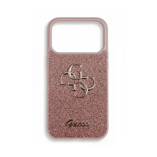 Guess Pu Glitter Case With Big 4G Metal Logo For iPhone 17 Pro Pink