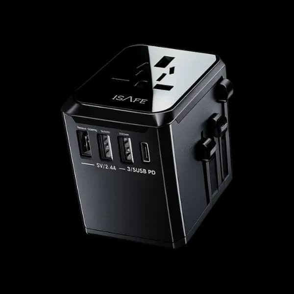 iSAFE 20W Gan World Travel Adapter Black