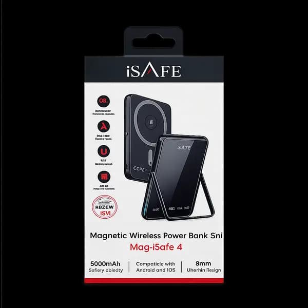 iSAFE Isf UT5IN1 5K 5IN 1 Magnetic Wireless 5000MAH Powerbank With Tft Display+stand Holder Black