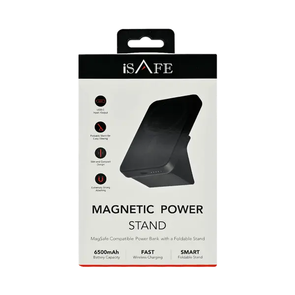 iSAFE MagSafe Powerbank With Stand 6500 MAH Black