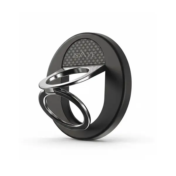 iSAFE Phone Ring Holder Strong Adhesive 360 Mobile Finger Grip Stand Strong Adhesive Magnetic Compatible Black
