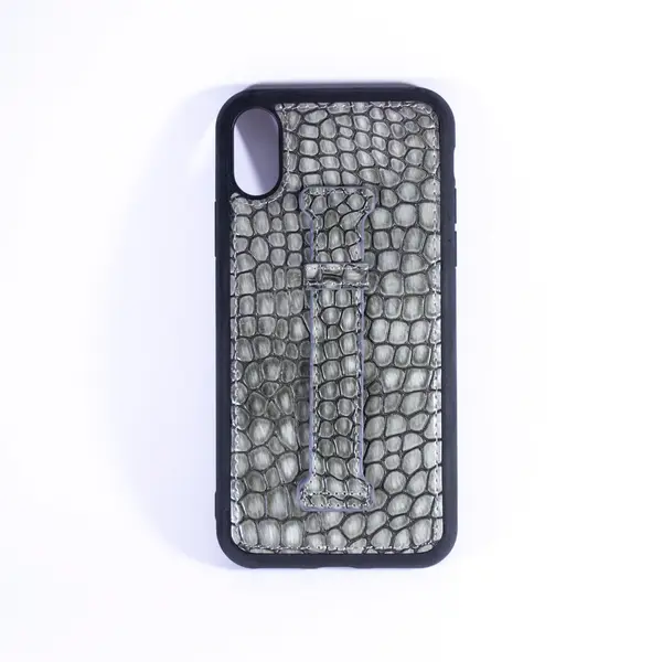 iSAFE Signature Crocodile Leather Ring Back Case Gray
