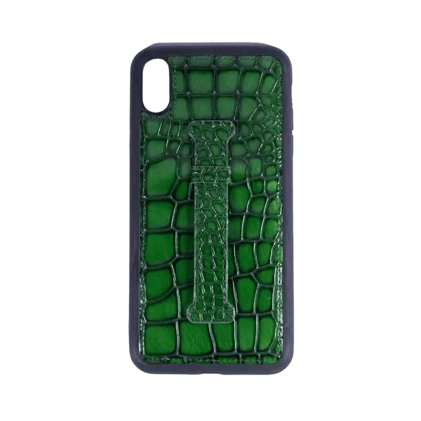 iSAFE Signature Crocodile Leather Ring Back Case iPhone Xs Green