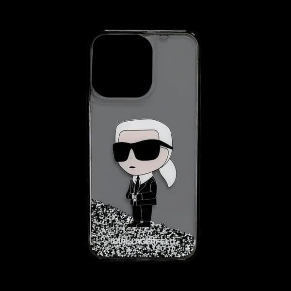 Karl Lagerfeld Liquid Glitter Case Ikonik Karl Logo iPhone 15 Pro Max Transparent