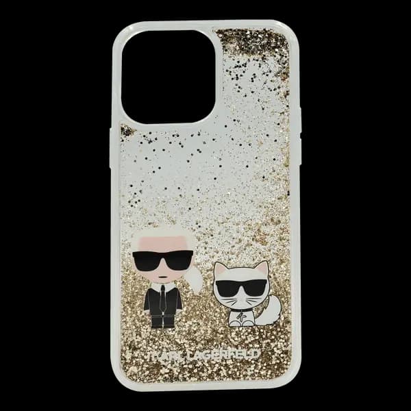 Karl Lagerfeld Liquid Glitter Case Karl And Choupette iPhone 14 Pro Max Gold