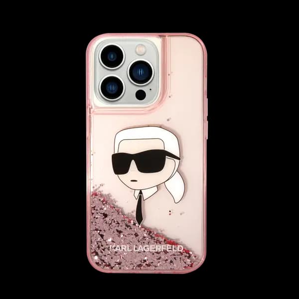 Karl Lagerfeld Liquid Glitter Hard Case With Nft Karl Head For iPhone 16 Pro Pink