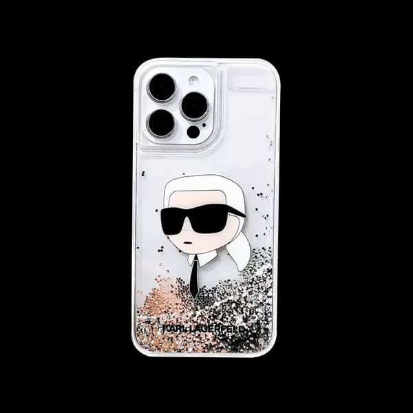Karl Lagerfeld Liquid Glitter Hard Case With Nft Karl Head For iPhone 16 Pro Max Clear