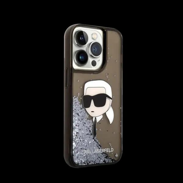 Karl Lagerfeld Liquid Glitter Hard Case With Nft Karl Head For iPhone 16 Pro Max Black
