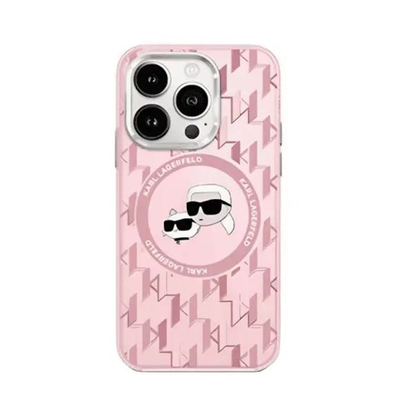 Karl Lagerfeld MagSafe Iml Transparent Hard Case With Karl Choupette Heads For iPhone 16 Pro Pink
