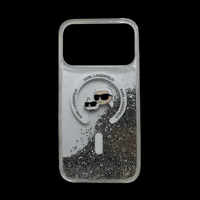 Karl Lagerfeld MagSafe Liquid Gillter Case With Karl Choupette Head For iPhone 1 7 Pro Max Transparent