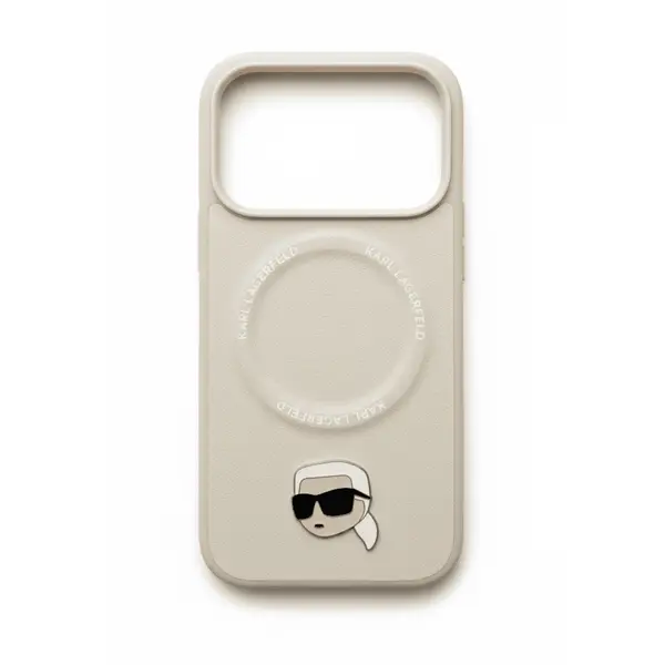 Karl Lagerfeld Pu Leather Case With Karl Head Pins For iPhone 17 Pro Beige