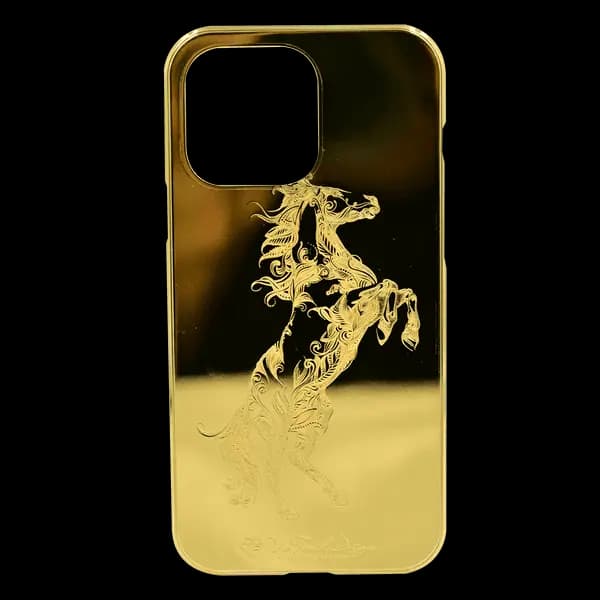 Vip Touch iPhone 14 Pro Max 24KT Gold Magnetic Case Horse Stand Artistic Edition